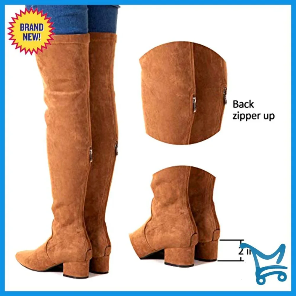 Women's Over the Knee Boots Block Heel Pointed Toe Faux Suede